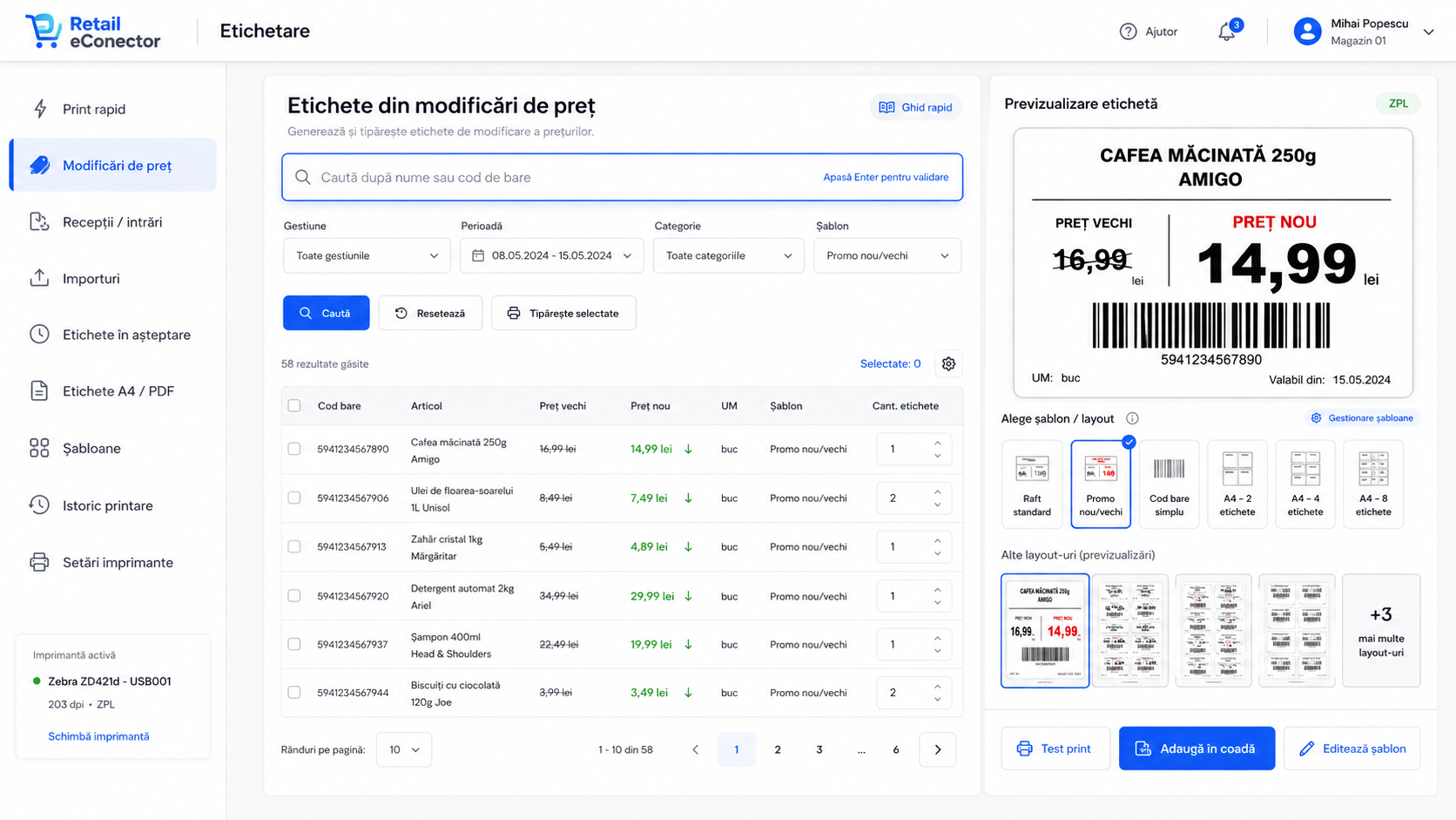 Etichetare și modificări de preț în Retail eConector