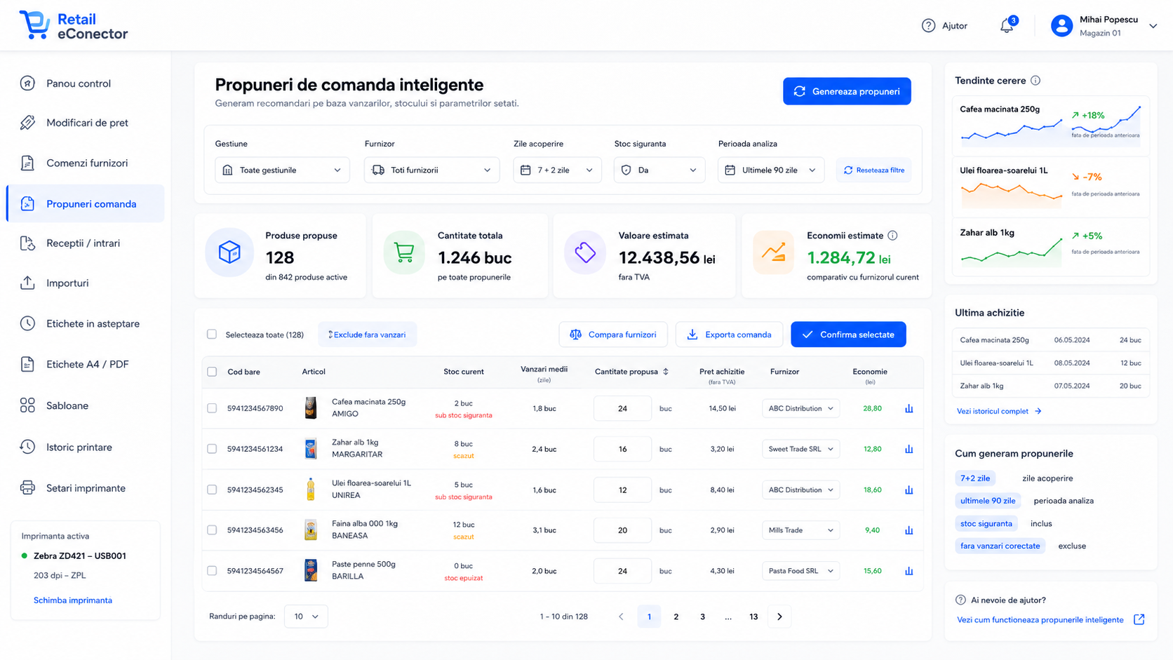 Propuneri de comandă inteligente în Retail eConector